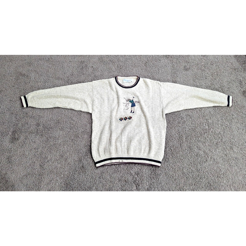 Retro Chelsea Gardens Womens Size Large Embroidery Golf Graphic Sweater Pullover